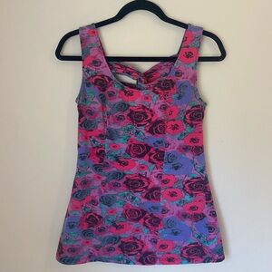 No Boundaries 90s Pink and Purple Floral Tank Top